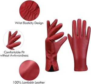 Guantes de cuero para mujer, a la moda, cálidos, forrados con cachemira - Product Image 4