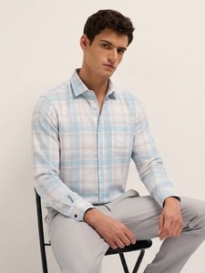 Chemise habillée décontractée élégante pour homme en coton à carreaux, double boutonnage, col rabattu, respirante, manches longues, idéale pour l'été - Product Image 1