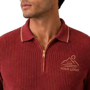 Polo de Punto Rojo Personalizado para Hombre, Cierre Dorado, Manga Corta, Tela Texturizada de Lujo, Logotipo Personalizado, Camisa de Golf de Diseñador OEM - Product Image 5