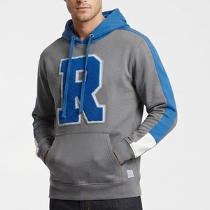 Sudadera con Capucha Raglán Gris Azul para Hombre, Personalizada, con Estampado de Letra R, Bolsillo, Estilo Casual, para Otoño, Corte Regular, Algodón French Terry - Product Image 1