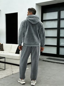 Men Velvet Full <b>Zip</b> <b>Hooded</b> Tracksuit Set Solid Color Fleece Sweatshirt Pants Casual Sportswear Autumn Wear - Product Image 6