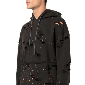 High Quality 100% Cotton Fleece Waterproof Distressed Acid Washed Customized Logo Streetwear Heavyweight Men Hoodie Sweatshirt - Product Image 3