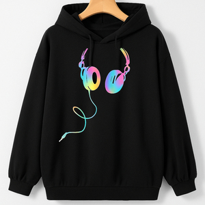 เสื้อสเวตเตอร์มีฮู้ด ยูนิเซ็กส์ สีน้ำเงินไล่เฉด พิมพ์ลายหูฟัง สวมใส่สบายๆ ในฤดูใบไม้ร่วง ทรงปกติ ผ้าถักโพลีเอสเตอร์ - Product Image 4