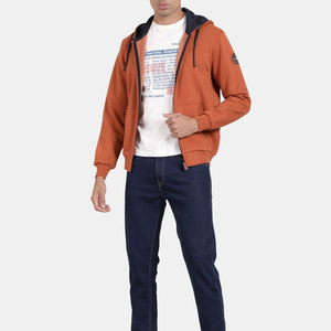 Sudadera con Capucha y Cremallera para Hombre, Color Naranja, Corte Regular, Color Sólido, Tejido de Algodón, Estilo Casual para Otoño, Logotipo en la Manga Izquierda - Product Image 4