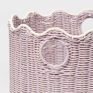 <b>Soft</b> Pastel Pink Rattan Scalloped <b>Storage</b> <b>Basket</b> Handmade Fresh Arrival Round <b>Storage</b> <b>Basket</b> With Scalloped Edge - Product Image 5