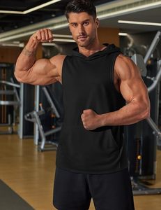 Custom <b>Sleeveless</b> <b>Hoodie</b> Wholesale Men Muscle <b>Hoodie</b> Pullover Kangaroo Pocket Drawstring Gym Workout Streetwear Blank OEM - Product Image 3