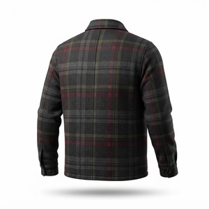 Wize International <b>Men's</b> Plaid Woolen <b>Jacket</b> Zipper Front Embroidered Logo Casual Autumn Breathable Windproof Reversible - Product Image 2