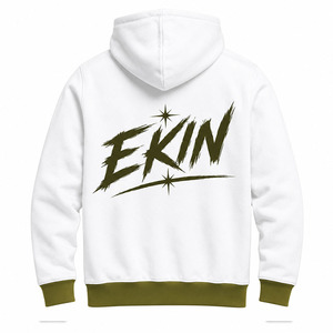 Sweat-shirt à capuche blanc pour homme <span class=keywords><strong>Ekin</strong></span> avec bordure vert olive et logo imprimé sur le devant, style décontracté, coupe classique, 100% coton French Terry - Product Image 2