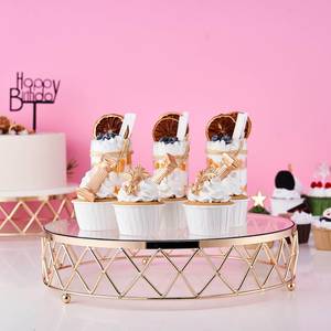 Elegant Gold Geometric Serving <b>Stand</b> for <b>Cakes</b> Desserts Pastries and Sweets Luxury Iron <b>Cake</b> Display Pedestal with Gold Finish - Product Image 3
