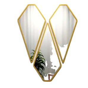 Graceful Diamond Shape <b>Mirrors</b> (Set of 3) in Golden <b>Frame</b> Wall Mounted Decorative <b>Mirror</b> for Home Hotel Living Rooms Decorations - Product Image 1
