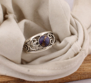 Dainty Purple Copper <b>Turquoise</b> <b>Ring</b> 925 Sterling Silver Minimalist Jewelry Stackable Purple Gemstone <b>Ring</b> for Women Thin Band - Product Image 5