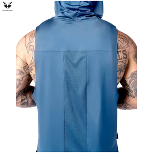 บริการ OEM ODM เสื้อกล้ามมีฮู้ดผู้ชายแบบใหม่ทันสมัย สวมใส่สบาย สีน้ำเงินล้วน แห้งเร็ว ทรงสปอร์ต ความยาวปกติ - Product Image 5