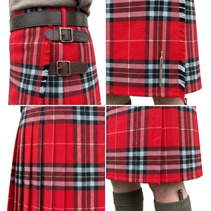 Men Scottish <b>Red</b> Tartan Kilt Traditional Plaid Skirt with Leather <b>Belt</b> and Side Buckle Straps - Product Image 5