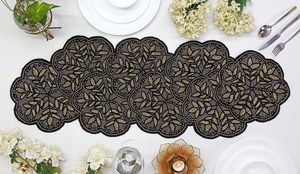 Chemin de table brodé floral de luxe avec perles de verre, noir classique, écologique, pour mariages et hôtels, lavable, décoration intérieure - Product Image 2