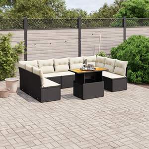 10-Piece Black and Cream White PE Rattan Garden Sofa Set - Product Image 1