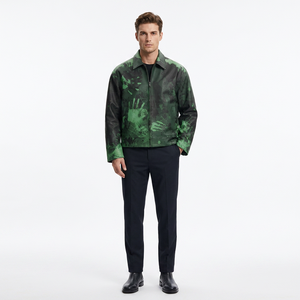 Chaqueta Bomber de Camuflaje Verde para Hombre con Diseño de Huellas, Cierre de Cremallera, Cuello Camisero, Ropa Casual de Otoño - Product Image 2