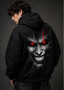 Sweat-shirt à capuche gothique pour homme, noir, imprimé réfléchissant lumineux, motif visage de démon au dos, coupe oversize, vêtement d'hiver brodé - Product Image 2