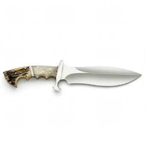 Cuchillo utilitario artesanal de acero inoxidable para exteriores con mango de cuerno de ciervo y hueso, y protector de acero, herramienta de artesanía - Product Image 6