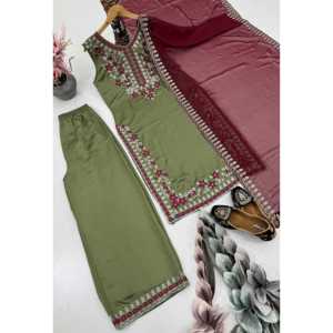 Ensemble de costume de fête vert pour femmes ST Designer avec haut, bas et dupatta, taille M - Product Image 3