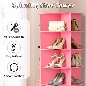 Scarpiera Girevole a 7 Livelli a 360 Gradi Rosa 60*60*184cm in Composito Legno-Plastica - Product Image 5