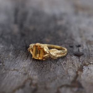 <b>Emerald</b> Cut Citrine <b>Ring</b> 925 Sterling <b>Silver</b> 14K Gold Plated Yellow Birthstone Minimalist Dainty Anniversary Gift - Product Image 5