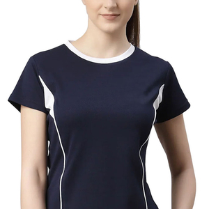 Wholesale Women's Navy Blue Short Sleeve <b>T</b>-<b>Shirt</b> O-Neck Slim Fit Quick Dry Sporty Knitted Polyester Spring Summer Wear 2026 - Product Image 2