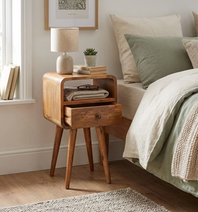 Mesa de Noche de Madera Maciza con 2 Cajones, Estilo Moderno de Mediados de Siglo, con Estante Abierto, Mesa Auxiliar Vintage para Dormitorio - Product Image 4