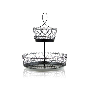 Cesta de Almacenamiento Metálica de Doble Nivel con Cuerda Negra, Soporte Redondo para Cestas, Exhibición de Artículos de Cocina, Cesta Decorativa - Product Image 4