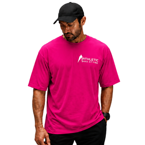 T-shirt surdimensionné pour homme 100 % coton rose framboise, col rond, manches courtes, respirant, décontracté, pour la gym, le streetwear et l'entraînement - Product Image 1