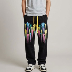 Men's Black High Street Vintage Sweatpants Elastic Waist Casual Joggers Autumn Wear - Product Image 3