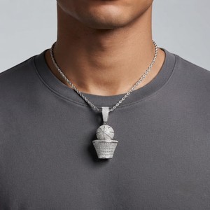 Collier pendentif en moissanite Ice Cube, diamant taille ronde, plaqué or blanc, bijou charme en pierre précieuse, cadeau pour homme - Product Image 4