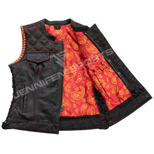 Chaleco Corto de Cuero Vacuno Genuino para Mujer, Diseño de Diamantes, Cortavientos, para Motociclismo, Ropa de Calle, Invierno - Product Image 2