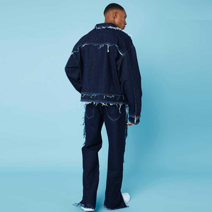 Veste en jean déchirée pour homme, coupe slim, élégante, délavée, décontractée, vêtement d'extérieur tendance pour homme - Product Image 3
