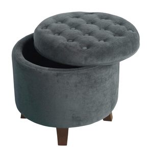 Modern Velvet Button Tufted Round Storage Ottoman with Storage and Removable Lid for Bedroom and Living Room - Product Image 3