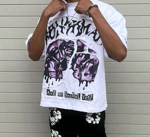 Camisetas Oversize de Corte Cuadrado para Hombre con Bajo sin Rematar, Logotipo Personalizado Impreso, Estilo Hip Hop Desgastado Vintage, 100% Algodón Peinado con Letras - Product Image 6