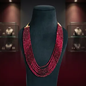 Luxury 7 Layer Red Gemstone Beaded <b>Necklace</b> Handmade <b>Statement</b> <b>Necklace</b> Gold Tone Fashion Jewelry for Women Wedding Party - Product Image 1