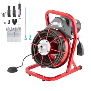Macchina Elettrica per la Pulizia degli Scarichi da 370W, 75FT x 1/2 Pollice, con Alimentazione Manuale e 4 Frese, per la Pulizia di Tubature e Fognature - Product Image 1