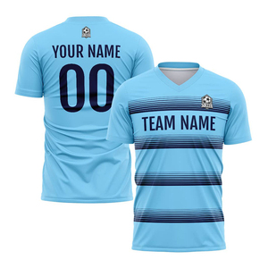 เสื้อฟุตบอลชายสีดำขาวลายทางแบบซับลิเมชั่น แขนสั้น คอวี ระบายอากาศได้ดี ผลิตจากโพลีเอสเตอร์ เหมาะสำหรับทีม ใส่ได้ทุกฤดู - Product Image 3