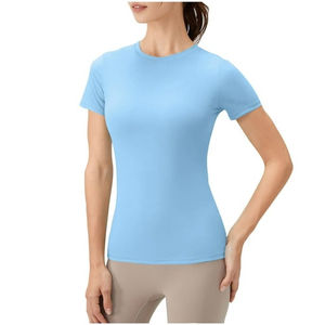 Camisetas térmicas de compresión con cuello redondo personalizadas para mujer, camisetas térmicas de manga corta para yoga y entrenamiento. - Product Image 5