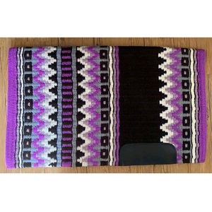 Tapis de selle Western violet, blanc et noir, en mélange de laine, contouré, avec patch en cuir résistant, pour équipement d'équitation (LLT) - Product Image 1