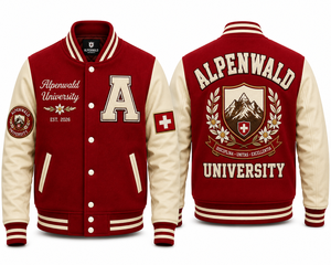 Veste universitaire personnalisée Alpenwald pour l'hiver, corps en laine de qualité supérieure, manches en cuir véritable, lettres en chenille - Product Image 1