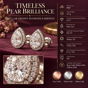 Boucles d'oreilles en or 18 carats avec diamant de laboratoire taille poire, pierre centrale de 2 carats, 3,5 g, certifiées IGI |   Fournisseur de bijoux en gros en Inde - Product Image 5