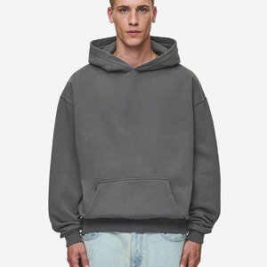 Sweat à capuche pour homme 100% Coton, sans cordon, coupe oversize et carrée, grammage lourd, ourlet brut, hiver, broderie personnalisée, coupe courte - Product Image 1