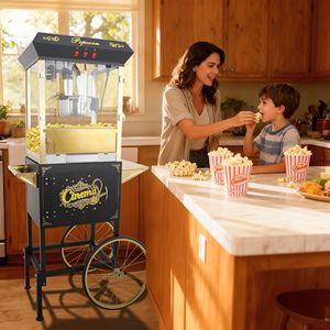 Machine à Popcorn Commerciale avec Chariot, Cuve de 16 Oz, Style Cinéma, Or et Noir - Product Image 1