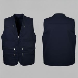 เสื้อกั๊กทำงานคอวีสีน้ำเงินกรมท่าสำหรับผู้ชาย มีกระเป๋าหลายช่อง ปิดด้วยซิป รุ่น 2026 เสื้อคลุมลำลอง ระบายอากาศได้ดี ผลิตจากโพลีเอสเตอร์ เหมาะสำหรับใส่ในฤดูใบไม้ผลิ - Product Image 5