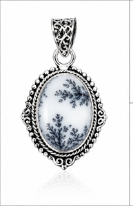 Pendentif en opale dendritique en argent sterling 925, pendentif ovale en opale dendritique fait main, bijou vintage bohème - Product Image 3