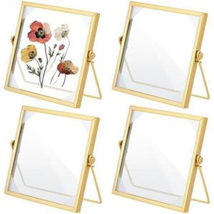 Vintage Gold Hanging Metal Glass <b>Double</b> <b>Sided</b> Floating <b>Photo</b> <b>Frame</b> for Pressed Flowers, Brass Diamond Rectangle Wall Art Decor - Product Image 3