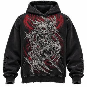 Sudadera con Capucha para Hombre, Estilo Gótico con Estampado de Calavera, Oversize, Lavado Ácido, con Bolsillo Frontal - Product Image 1