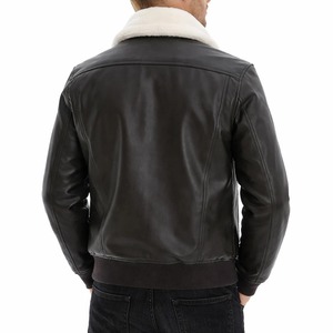 Chaqueta Bomber de Cuero Genuino para Hombre con Cuello de Piel Sintética, Cierre de Cremallera, Estilo Motero, Resistente al Viento para Invierno - Product Image 3