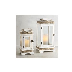 Farol de Madera Natural con Puerta de Vidrio y Asa de Cuerda, Decoración Rústica Vintage para el Hogar - Product Image 4